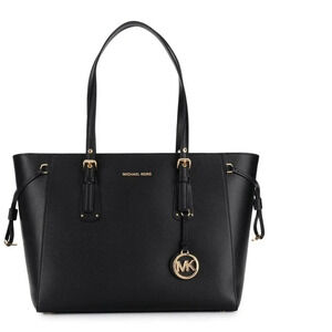 Black Voyager Medium Crossgrain Leather Tote Bag, Michael Kors, One Size